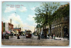 1910 State Street Looking East Exterior Building Streetcar Salem Oregon Postcard