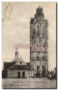 Old Postcard Verneuil sur Avre Tower and Church of the Madeleine