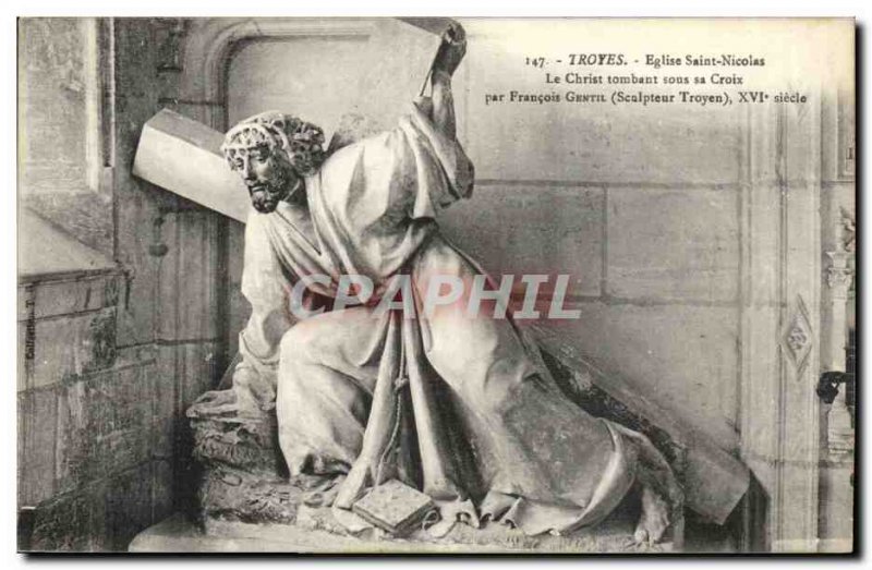 Troyes Postcard Old Church of Saint Nicolas BThe Christ falling under the cro...