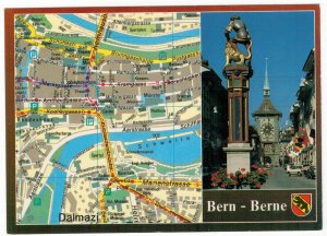 Postcard Switzerland 1991 Bern Berne Map Tower Zytglog