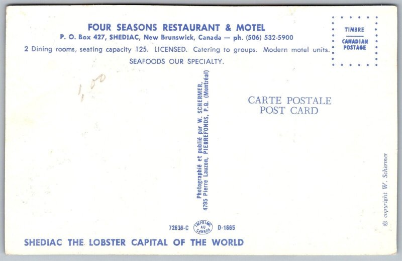 Vtg Shediac New Brunswick Canada Four Seasons Restaurant & Motel Postcard