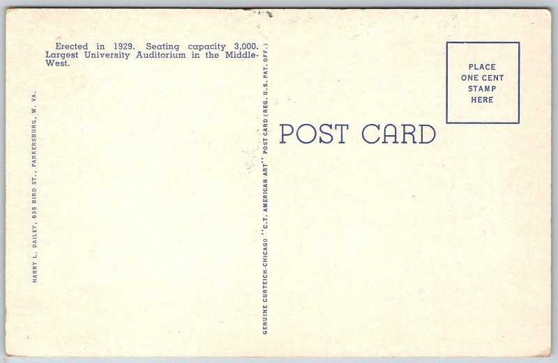 Athens Ohio 1940s Postcard Memorial Auditorium Ohio University