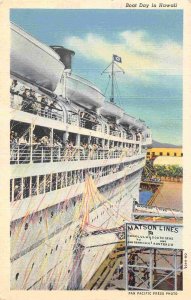 Boat Day Cruise Ship Dock Matson Lines Honolulu Hawaii 1940 linen postcard