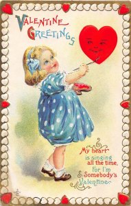 H83/ Valentine's Day Love Postcard c1910 Cupids Heart Border Girl 85