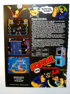 Popeye Arcade FLYER Original Video Game Artwork Sheet Retro 1982 Comic Art