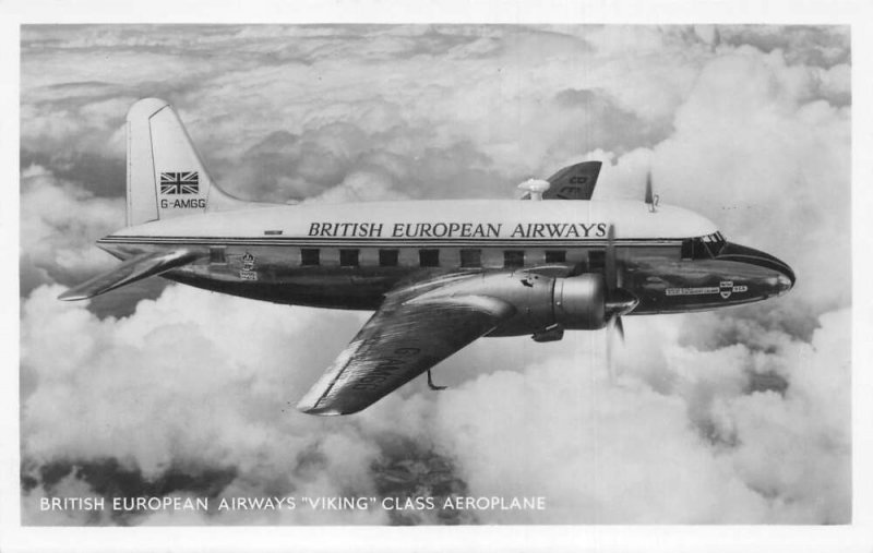 British European Airways Viking Class Airplane in Flight Real Photo PC AA69878