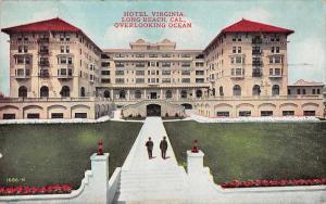 Long Beach California birds eye view Hotel Virginia entrance antique pc Z25201