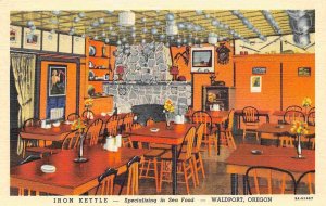 Iron Kettle Sea Food Restaurant Interior Waldport Oregon linen postcard