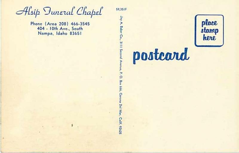 Alsip Funeral Chapel Nampa Idaho ID Chrome Postcard