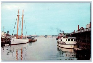 c1960 Casco Bay Boats Dock Shipyard Wharf Canal Portland Maine Vintage Postcard