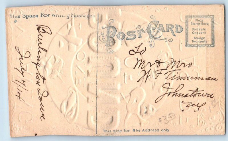 Burlington Iowa Postcard Round Pleasure Embossed Glitter c1910 Vintage Antique