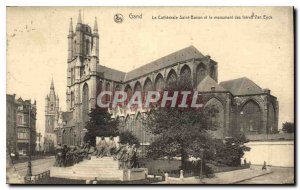 Postcard Old Saint Bavo Cathedral Ghent and the monument of the brothers Van ...