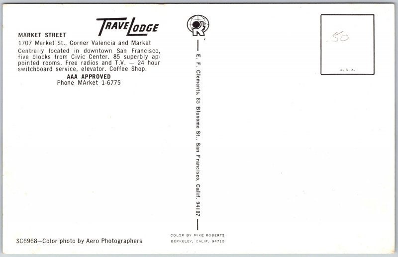 Downtown San Francisco California CA, Market Street Travelodge, Vintage Postcard