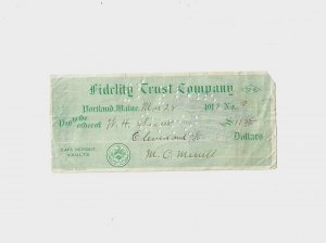 Fidelity Trust Co Payment 1917 Portland Maine Receipt Antique Ephemera 11.45