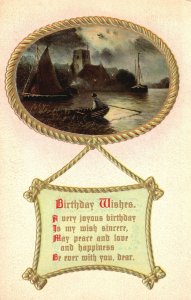 Vintage Postcard Birthday Wishes Sincere Wishes Boats Design Greetings Wishes