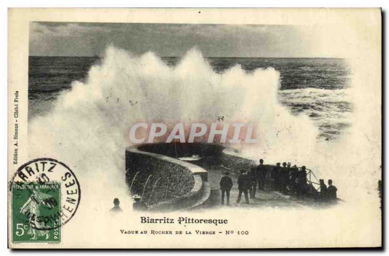 Postcard Old Picturesque Wave Biarritz the rock of the Virgin