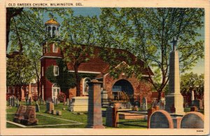 Vtg 1930s Old Swedes Church Cemetary Wilmington Delaware DE Unused Postcard