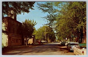 Broadway, Cape Vincent, New York, Vintage 1950s Chrome Postcard, Old Cars