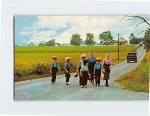 Postcard Amish Children Walking Home from School The Amish Country Pennsylvania