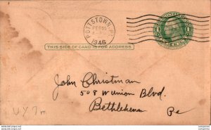 US Postal stationery 1c Pottstown 1946 to Bethlehem