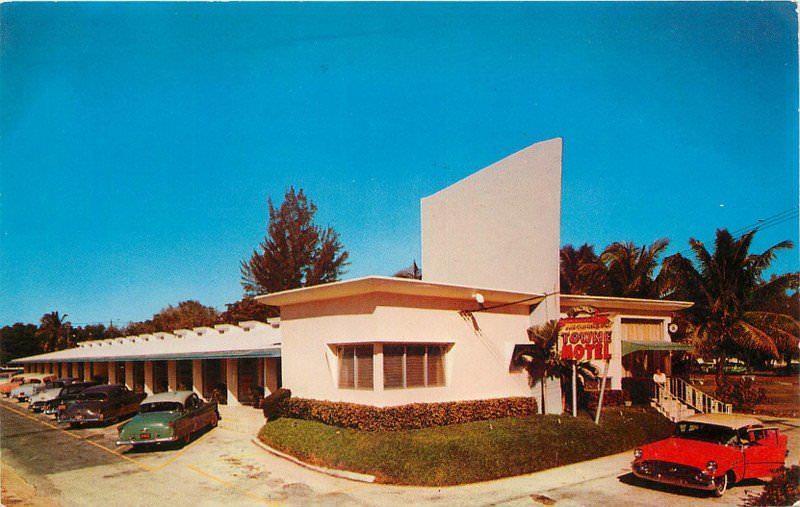 Architecture 1950s Mid Century Towne Motel MIAMI FLORIDA Valence postcard 3125