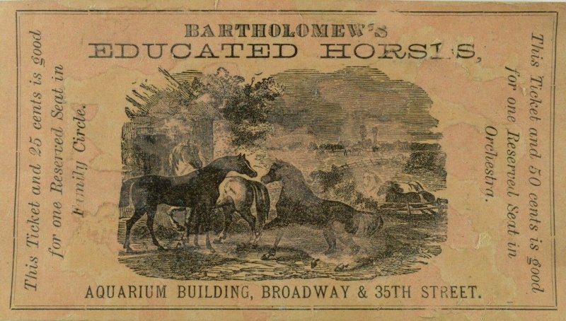 Bartholomew's Educated Horses Circus 25¢ Ticket P113