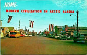 Main Street View Nome Alaska AK Cars Flags UNP 1960s Chrome Postcard C17