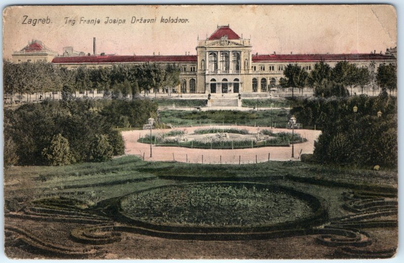 c1910s Zagreb, Croatia Trg Franja Josipa State Fountain Square Park Garden A367