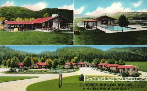 Vintage Postcard Covered Wagon Resort Western Resort Motel Piedmont South Dakota