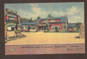 FLAGSTAFF ARIZONA ARROWHEAD LODGE AAA LINEN ADVERTISING POSTCARD ROUTE 66