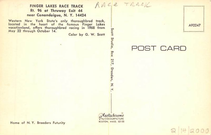 Finger Lakes Race Track Only thoroughbred track in Western NY Canandaigua, Ne...