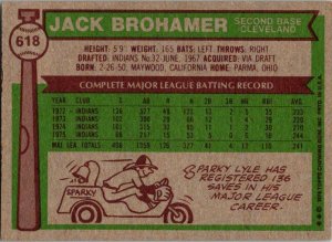 1976 Topps Baseball Card Jack Brohamer Cleveland Indians sk13468