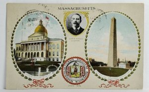 MA State Seal Bunker Hill Monument State House Gov Guild Portrait Postcard S20