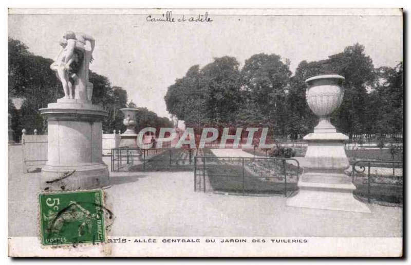 Paris Postcard Old Alle central Tuileries Gardens