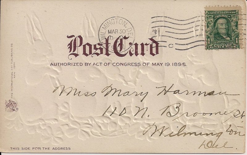 Anthropomorphic Bunny Rabbits w Music Instruments 1907 Joyful Easter, Embossed