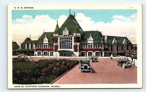 QUEBEC CITY, Canada ~ c1920s Cars~ CANADIAN PACIFIC RAILWAY STATION  Postcard