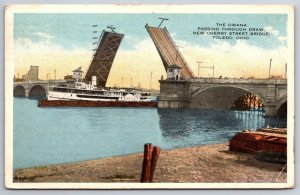 Toledo Ohio~Owana Ship~Maumee River~New Cherry Street Draw Bridge~1918 Postcard