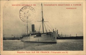 Marseille France Paquebot Yacht Ile de France Steamer Steamship Vintage Postcard