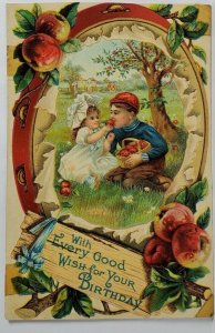 Children Apples Tambourine Border Scene c1910 Burnham Lewistown Pa Postcard S16