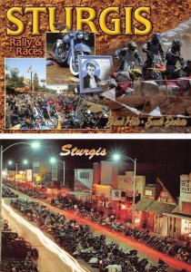 2~4' X 6' Postcards  SD South Dakota STURGIS MOTORCYCLE RALLY Street Scene~Night