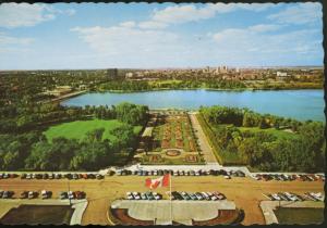 Regina SK Sask View From Legislative Building Flag Old Cars c1950s Postcard D9