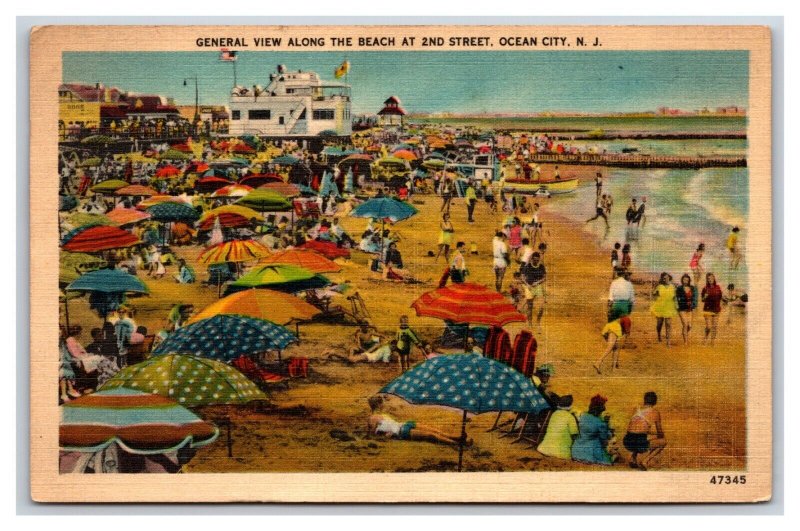 Beach Scene at 2nd Street Ocean City New Jersey NJ Linen Postcard R15