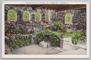 Linen~Fountain Of Youth St Augustine Florida~Juan De Leon~Vintage Postcard 