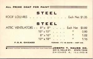 Advertising PC Steel Roof Louvres Attic Ventilators Joseph T. Mauss Chicago IL