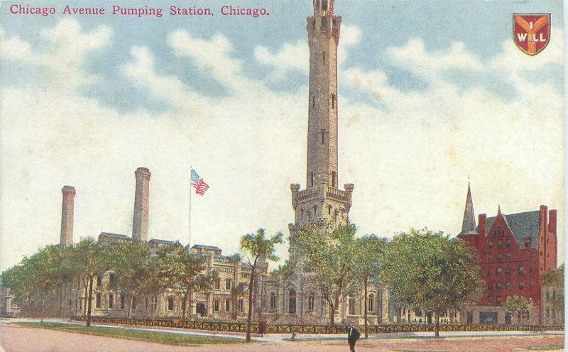 Chicago Illinois Chicago Ave Pumping Station Litho Postcard Unused