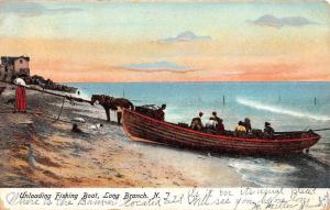 Long Branch New Jersey Unloading Fishing Boat Waterfront Antique Postcard K91722