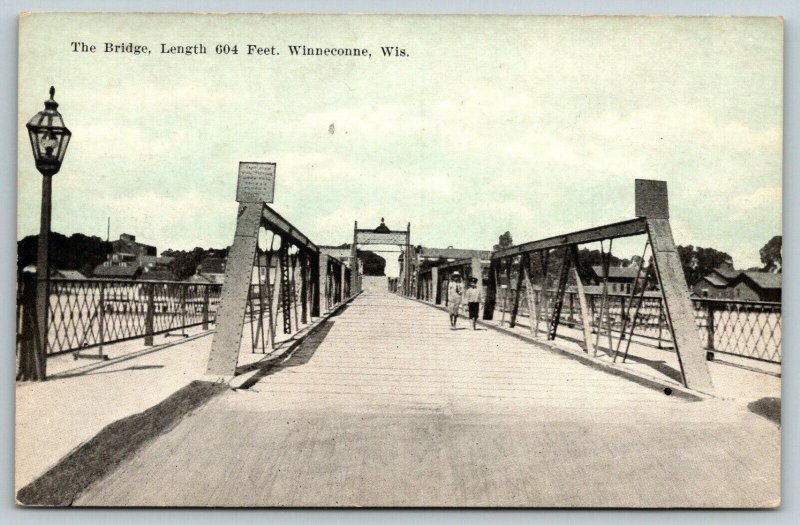 Winneconne Wisconsin604 Foot BridgeBoys Walk on Wagon SideLamp Postc1910