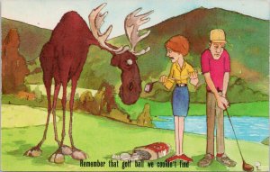 Golf Comic Humour Moose Man Woman 'The Golf Ball We Couldn't Find' Postcard G8