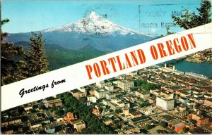 Greetings Portland Oregon Mountain Cancel WOB Note 4c Lincoln Stamp Postcard Vtg 