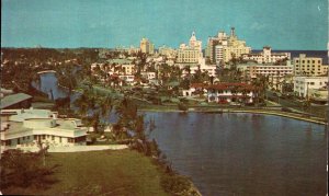 Postcard Florida Miami Beach Aerial View of City and Pancoast Lake Chrome Era